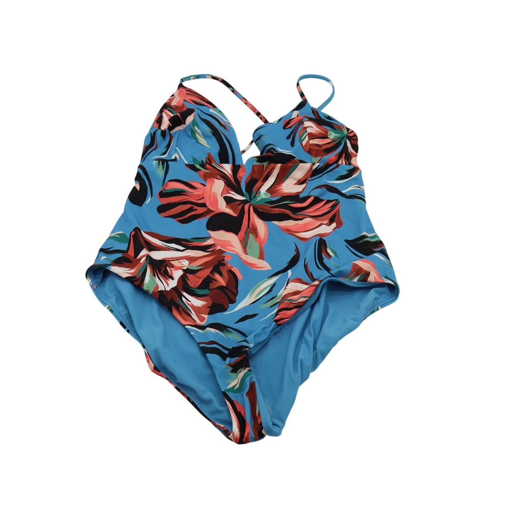 CALIA One Piece Swimsuit Womens 16 Floral Blue Lace Up Back Excellent
